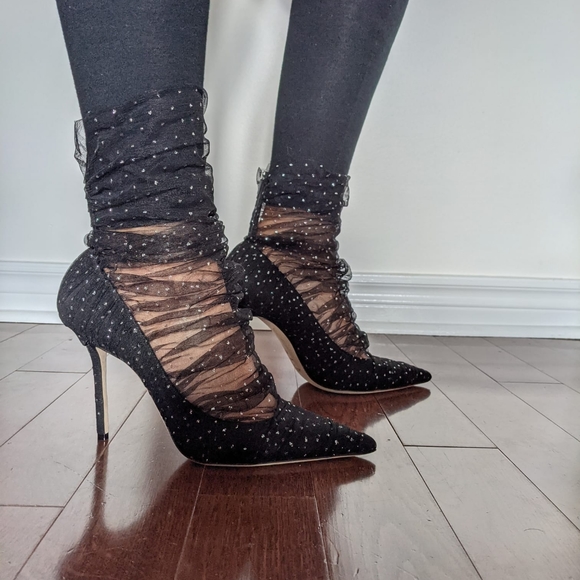 Jimmy Choo Lace and Suede Lavish Pointed Toe Pumps - Picture 9 of 10